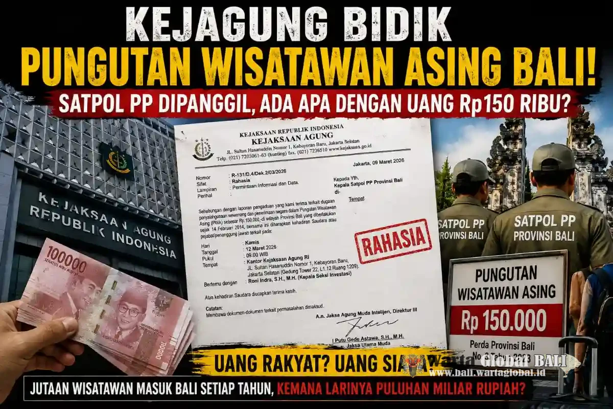 WARTAGLOBAL BERISIK  ! KEJAGUNG BIDIK DUGAAN SKANDAL PUNGUTAN WISATAWAN ASING BALI! SATPOL PP DIPANGGIL, ADA APA DENGAN UANG Rp150 RIBU?