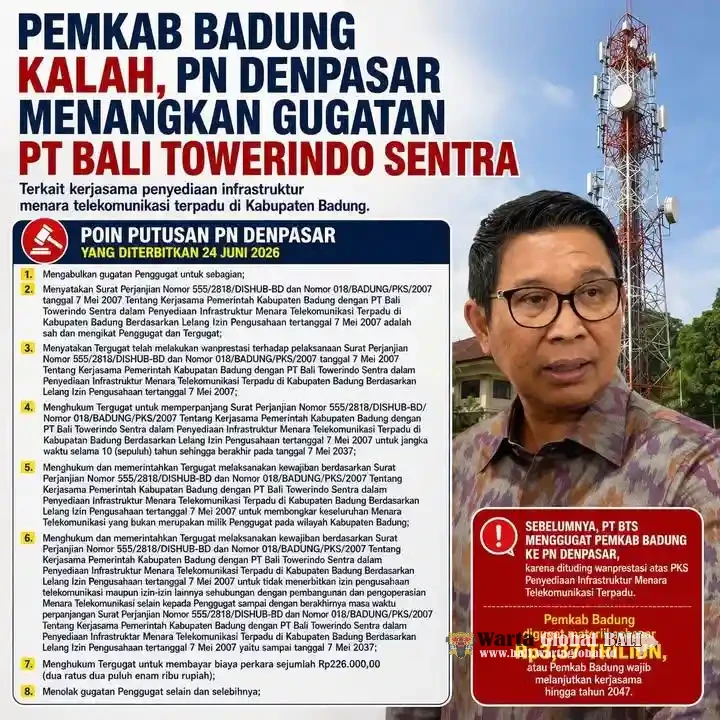 Investor Mikir Panjang !
Pemkab Badung Dinyatakan Wanprestasi: Alarm Keras Tata Kelola Proyek Infrastruktur Telekomunikasi Carut Marut.